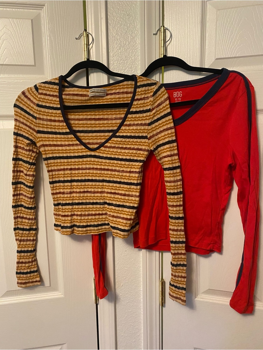 BDG Long-Sleeve Stripe Top & V-Neck Top with Navy Trim (2 tops)